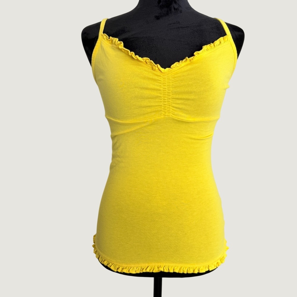 Derek Heart Cami Tank Top Womens Size M Yellow Ruched Ruffle Coquette Fairy